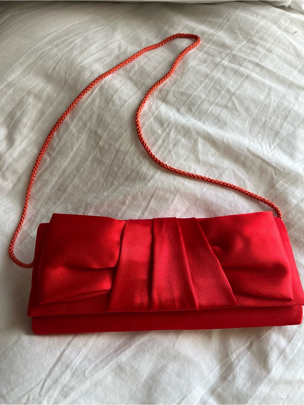 Jessica McClintock Red Satin Clutch Purse with Bow